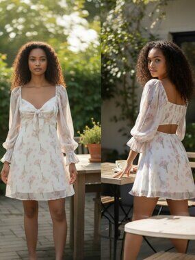 Japna NWT Floral Long Sleeve Cut-Out Mini Dress Size L